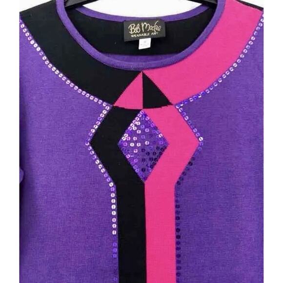 VTG Bob Mackie Womens Multicolor Purple Long Sleeve Sequined Sweater Size M‎ - Picture 2 of 5